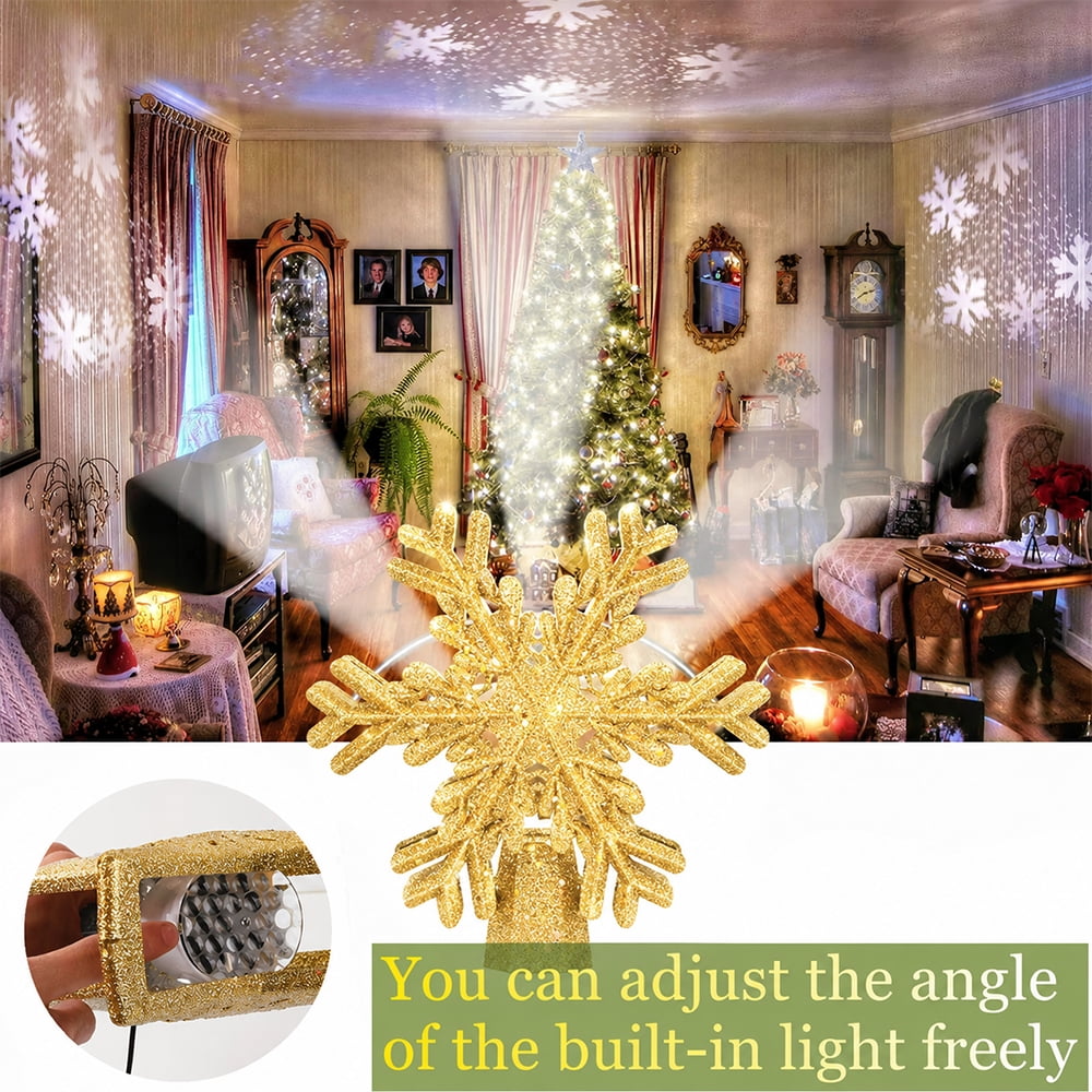 Cowin Christmas Tree Topper Lighted with Snowflake Projector, LED Rotating 3D Glitter Tree Topper for Christmas Tree, Christmas Decorations Lights