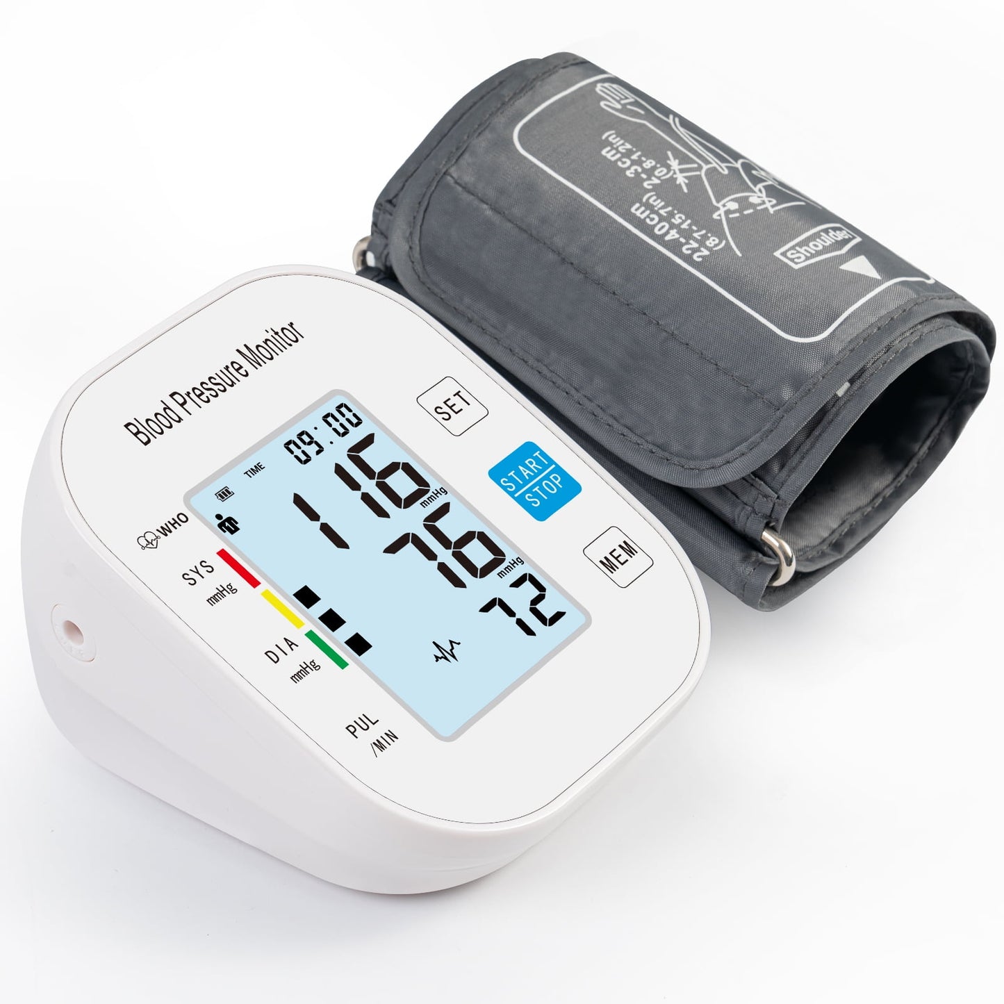 Cowin Blood Pressure Monitor Upper Arm Fit Reno Blood Pressure Cuff 8.7”- 15.7” Monitor Backlight Display HR Detection Digital BP Machine