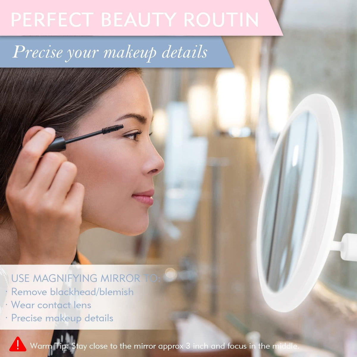COWIN 10x Magnifying Lighted Makeup Mirror with 360° Rotation, Touch Sensor Control, Natural Daylight LED Light, Powerful Locking Suction Cup