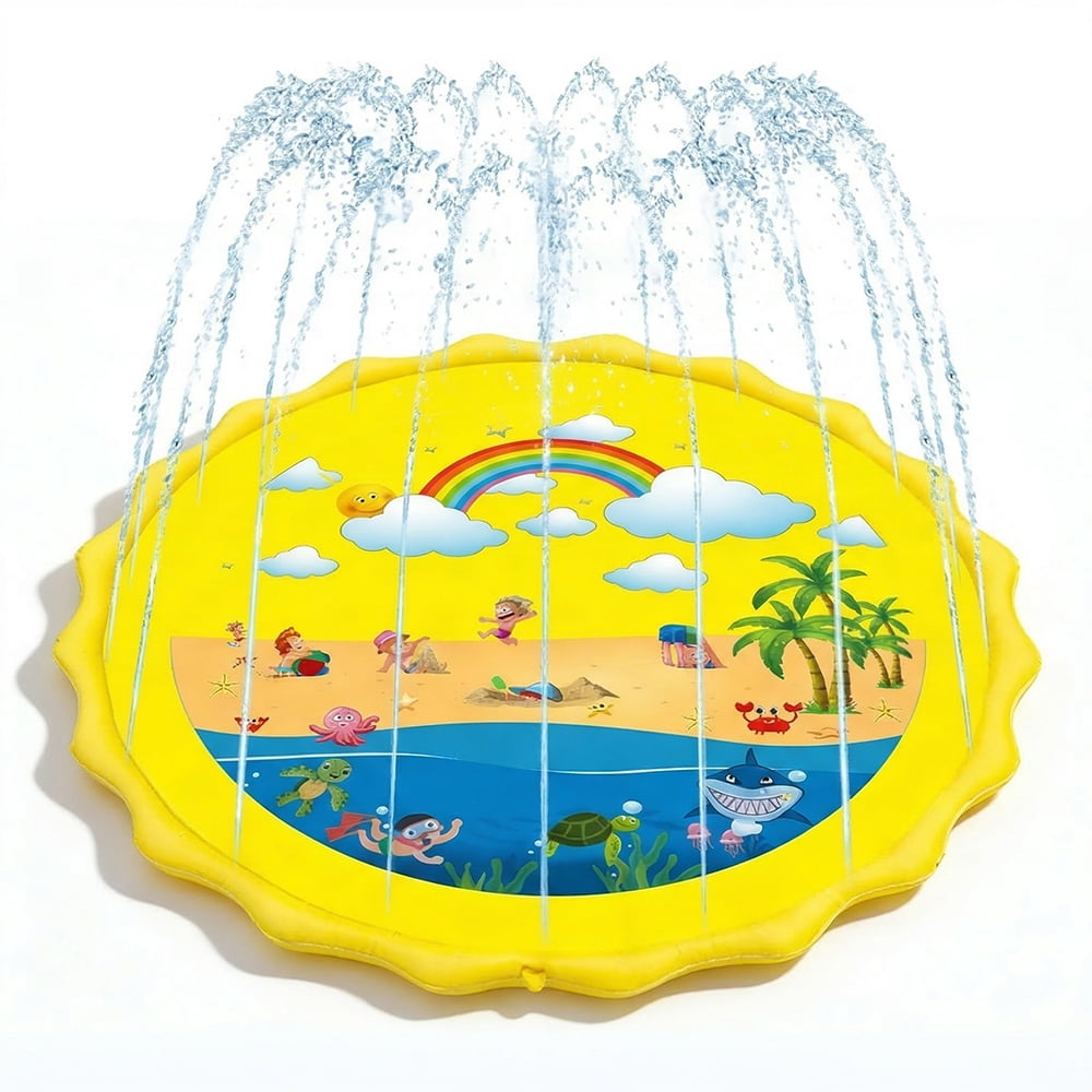 Splash Pad, Sprinkler for Kids and Wading Pool for Learning – Dog Sprinkler Pool, 67’’ Inflatable Water Summer Toys – Outdoor Play Mat for Babies & Toddlers，Yellow