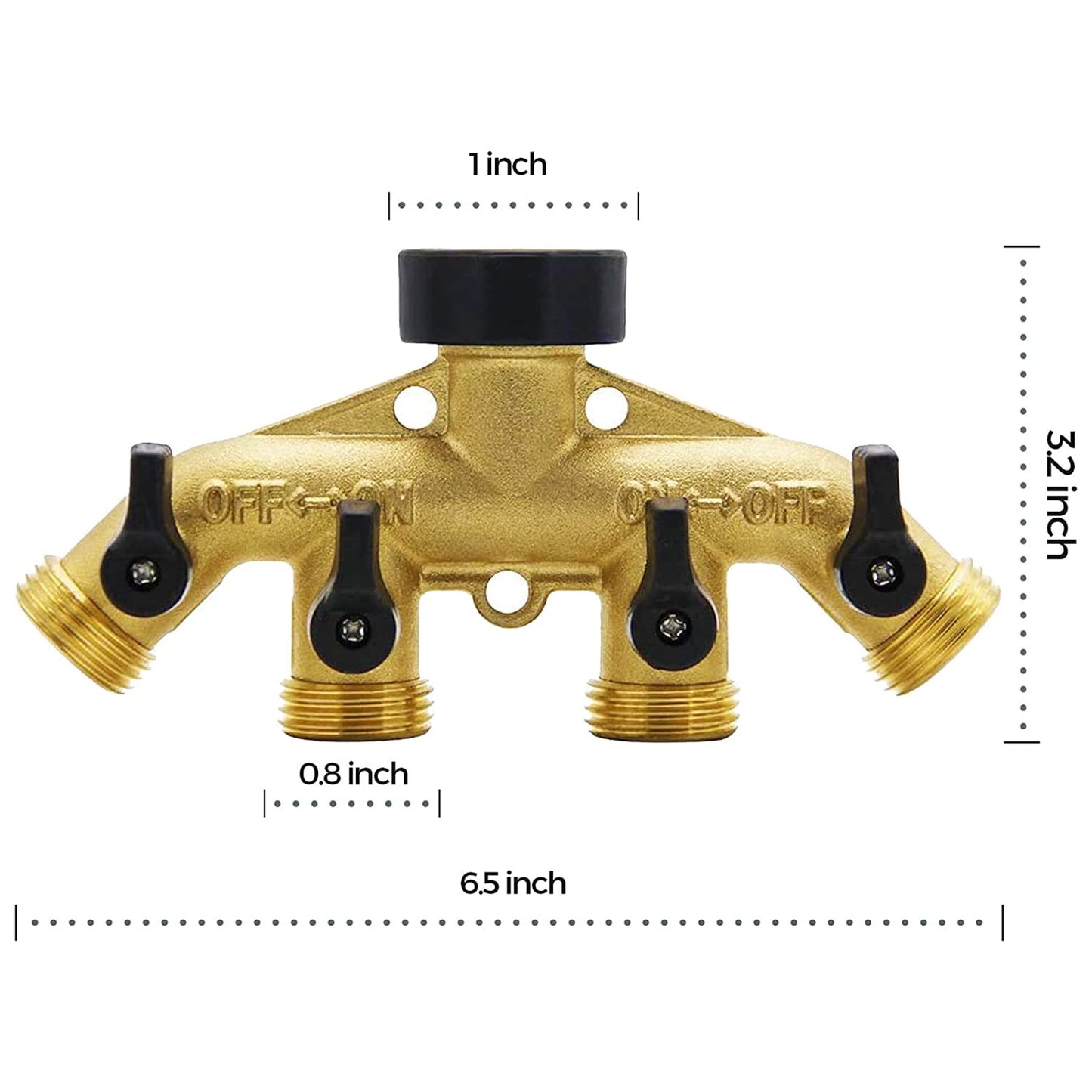 4 Way Brass Hose Splitter Aedavey Solid Brass Hose Connector 3/4" Hose Spigot Adapter Garden Hose Faucet Manifold with 4 Valves