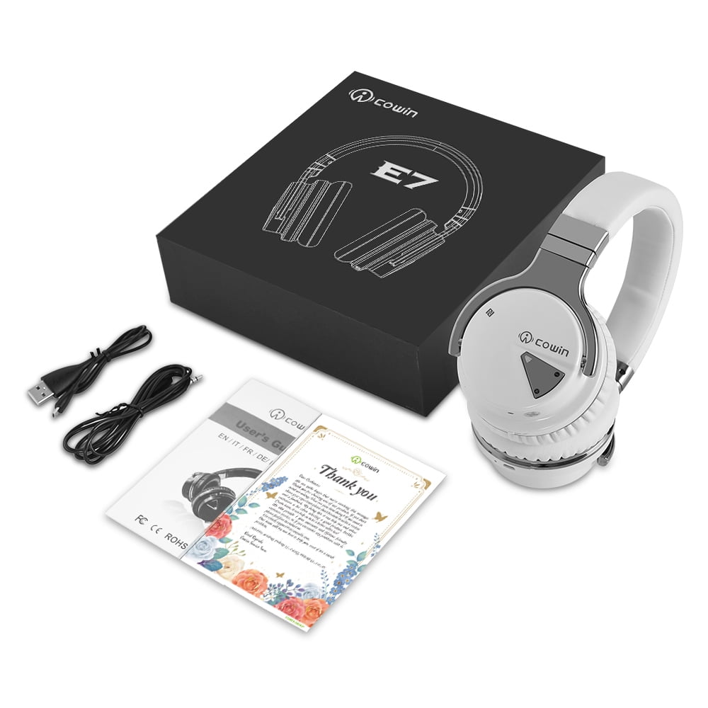 COWIN E7 Active Noise Cancelling Headphones Bluetooth Headphones with Mic Deep Bass Wireless Headphones Over Ear(White)