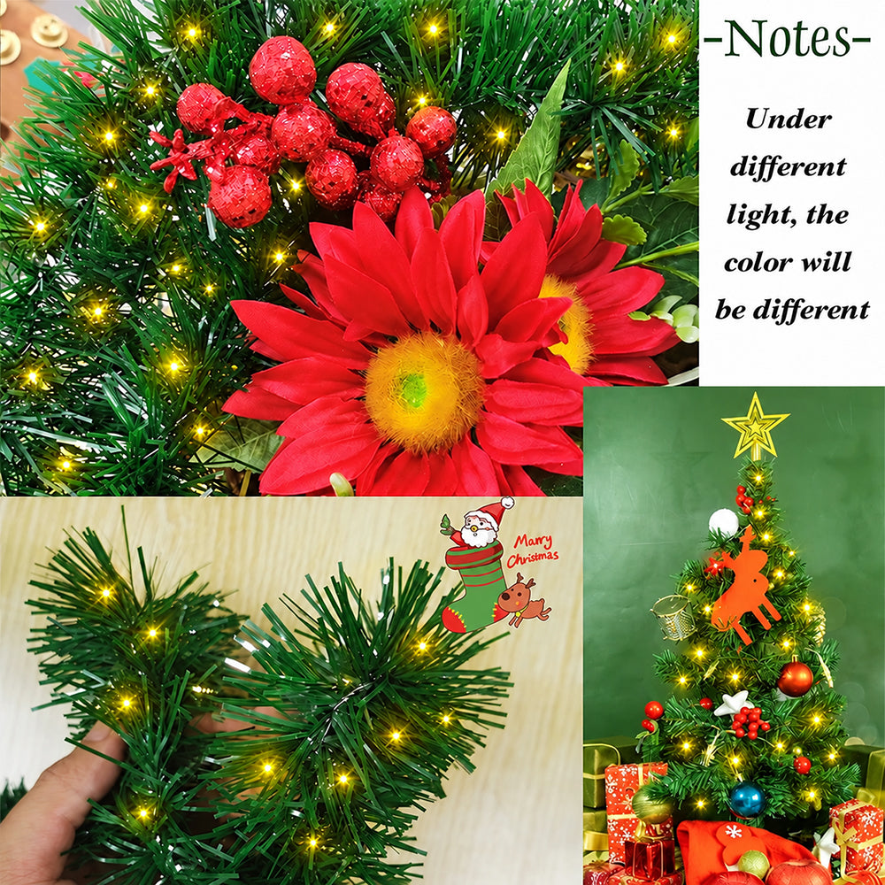 Cowin 50 FT Pre-Lit Christmas Garland with Lights, 100 LED Lighted Garlands for Xmas Wedding Indoor Outdoor Decor, Battery Operated 8 Modes(Warm White, Green)