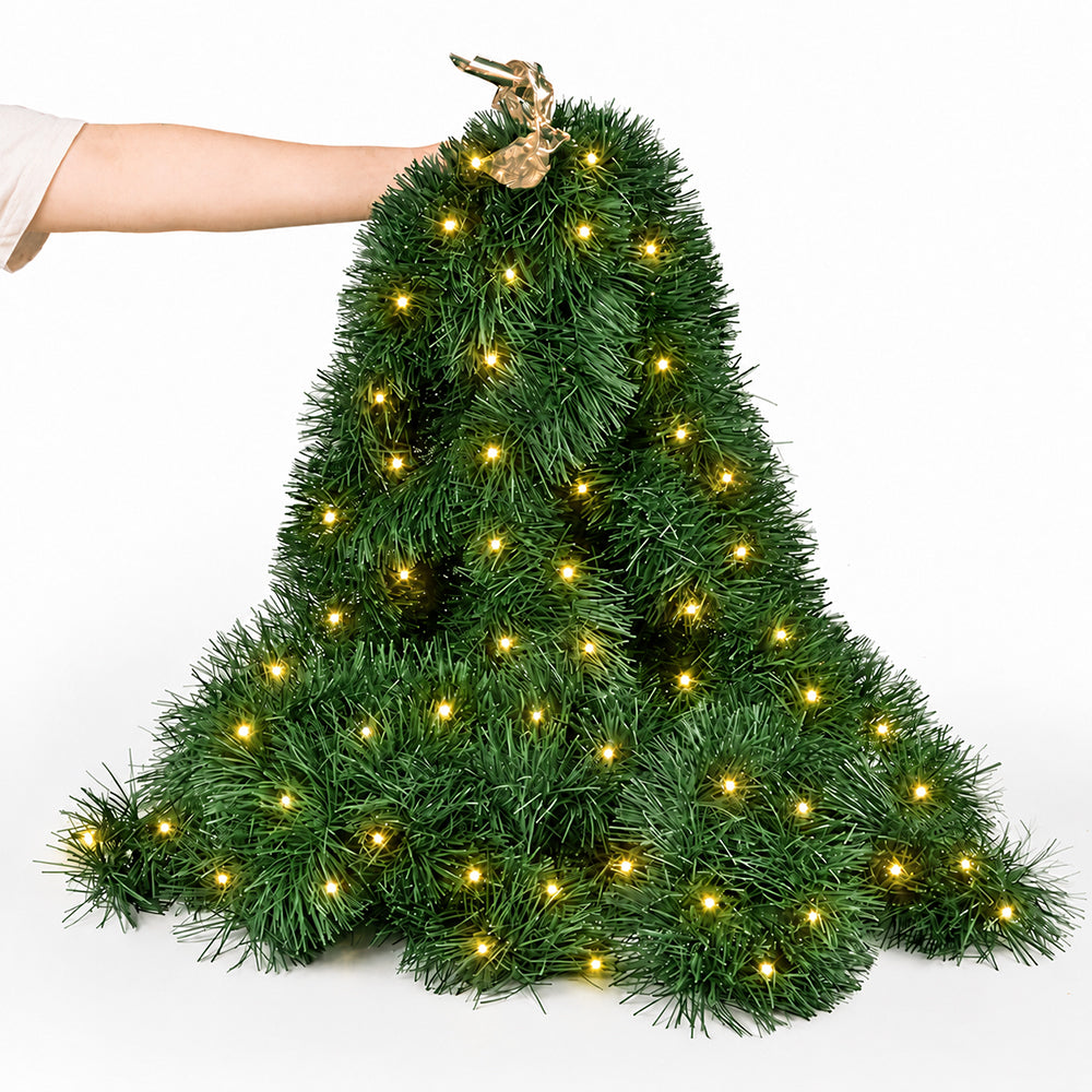 Cowin 50 FT Pre-Lit Christmas Garland with Lights, 100 LED Lighted Garlands for Xmas Wedding Indoor Outdoor Decor, Battery Operated 8 Modes(Warm White, Green)