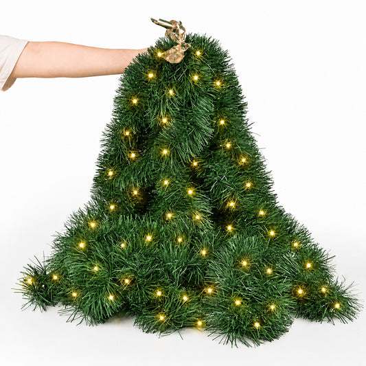 Cowin 50 FT Pre-Lit Christmas Garland with Lights, 100 LED Lighted Garlands for Xmas Wedding Indoor Outdoor Decor, Battery Operated 8 Modes(Warm White, Green)