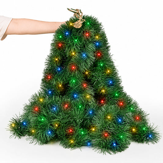 Cowin 50 FT Pre-Lit Christmas Garland with Lights, 100 LED Lighted Garlands for Xmas Wedding Indoor Outdoor Decor, Battery Operated 8 Modes(Multicolor, Green)