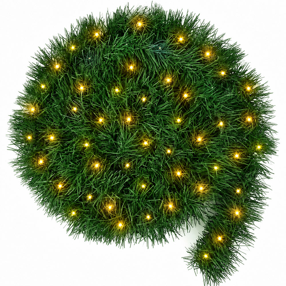 Cowin 50 FT Pre-Lit Christmas Garland with Lights, 100 LED Lighted Garlands for Xmas Wedding Indoor Outdoor Decor, Battery Operated 8 Modes(Warm White, Green)