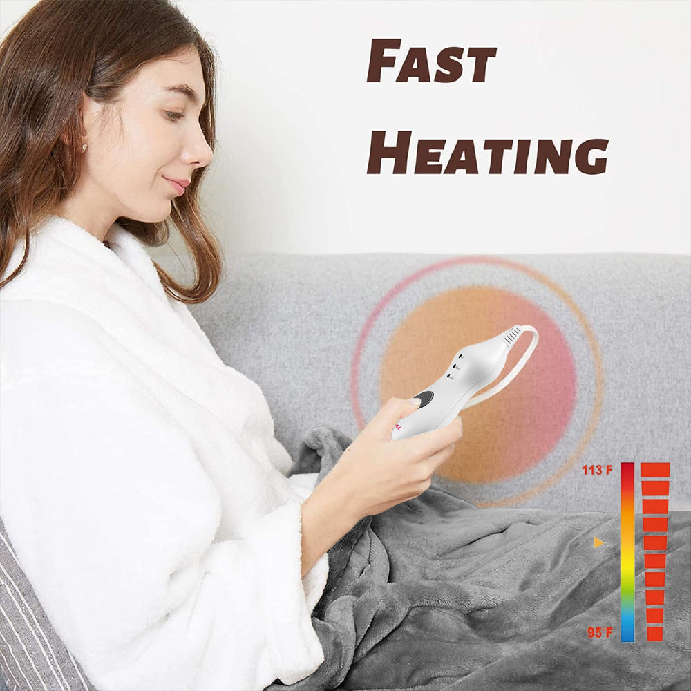 Electric Heated Blanket 50''x60'' with 3 Heating Levels, Automatically Shut Down After 4h with Overheat Protection Machine Washable(Gray)