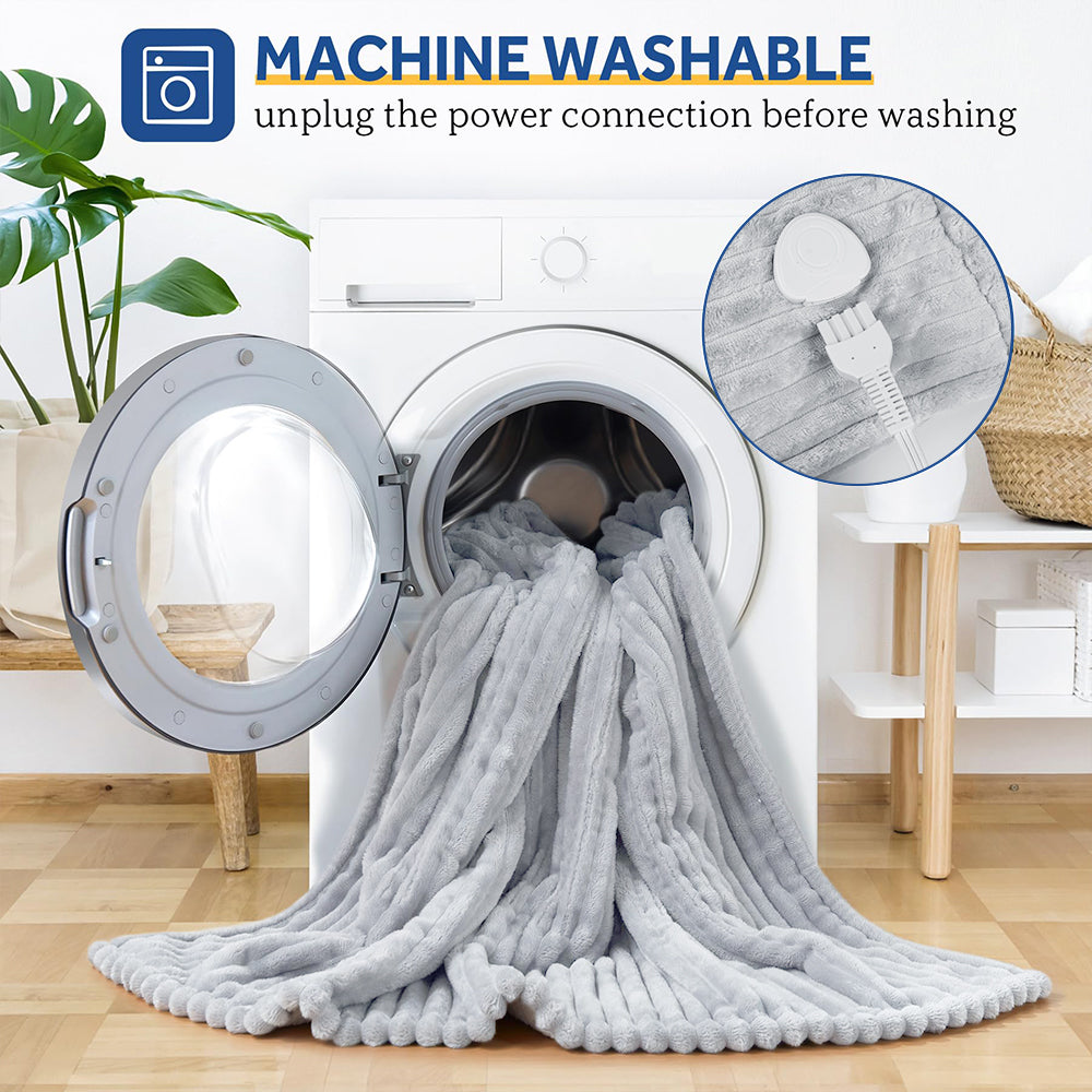 Heated Blanket Electric Throw, 50"x60" Heating Blanket Throw, 6 Heat Levels & 0.5-4 Hours Auto-off over-heat Protection, Ribbed Flannel to Sherpa, Machine Washable, Gray