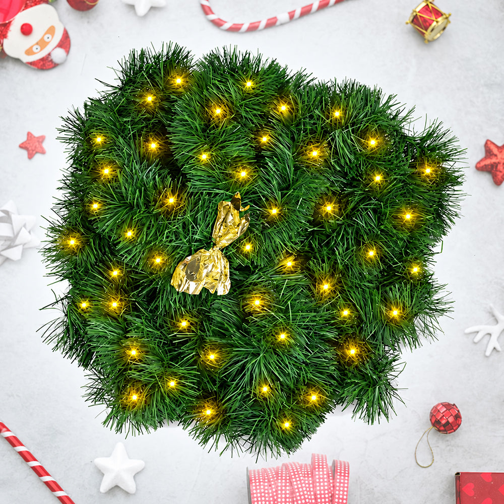 Cowin 50 FT Pre-Lit Christmas Garland with Lights, 100 LED Lighted Garlands for Xmas Wedding Indoor Outdoor Decor, Battery Operated 8 Modes(Warm White, Green)