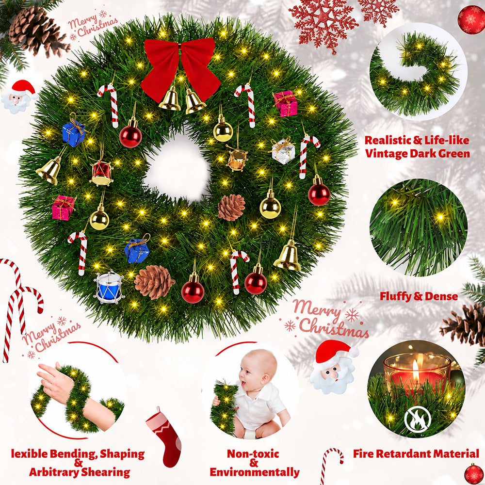 Cowin 50 FT Pre-Lit Christmas Garland with Lights, 100 LED Lighted Garlands for Xmas Wedding Indoor Outdoor Decor, Battery Operated 8 Modes(Warm White, Green)