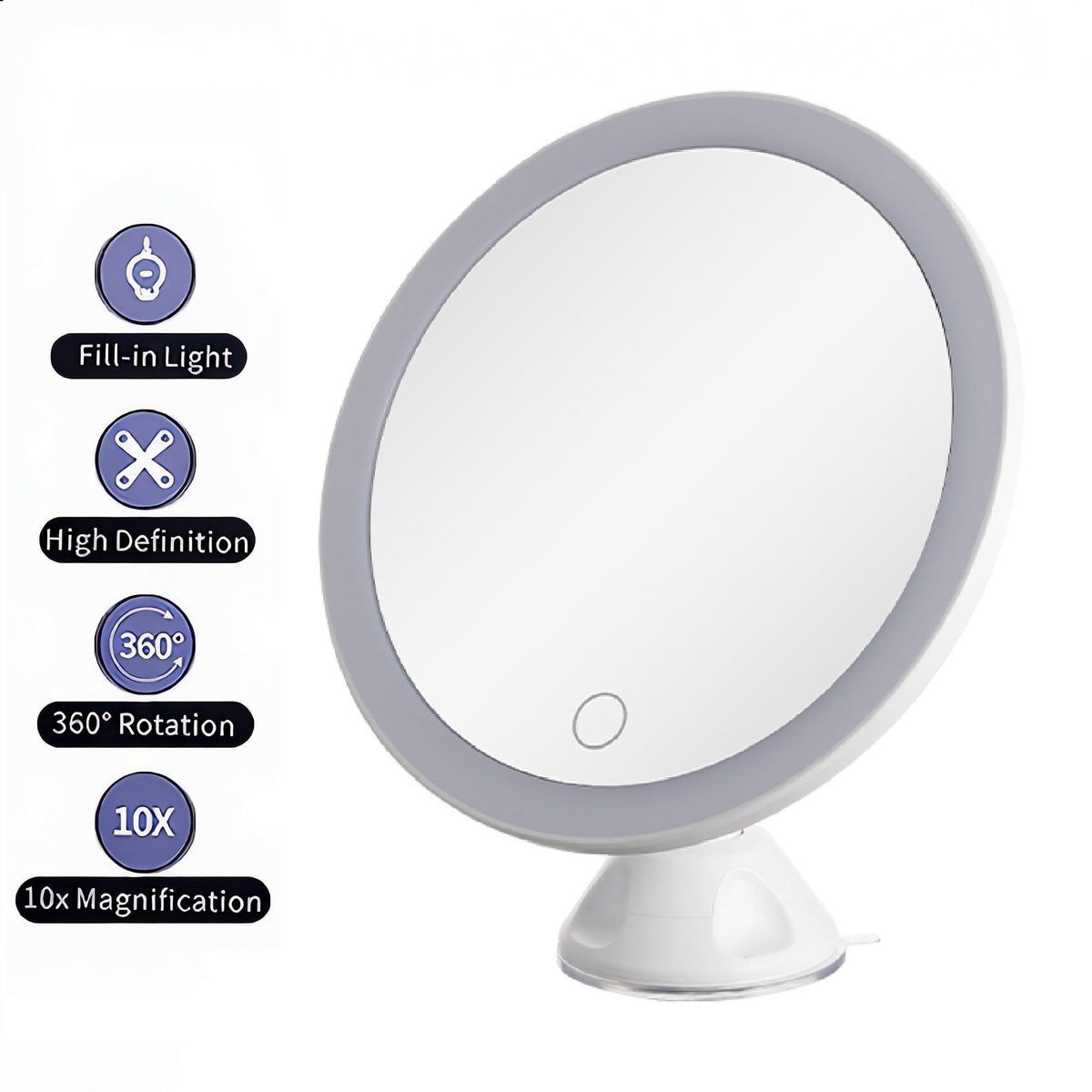 COWIN 10x Magnifying Lighted Makeup Mirror with 360° Rotation, Touch Sensor Control, Natural Daylight LED Light, Powerful Locking Suction Cup