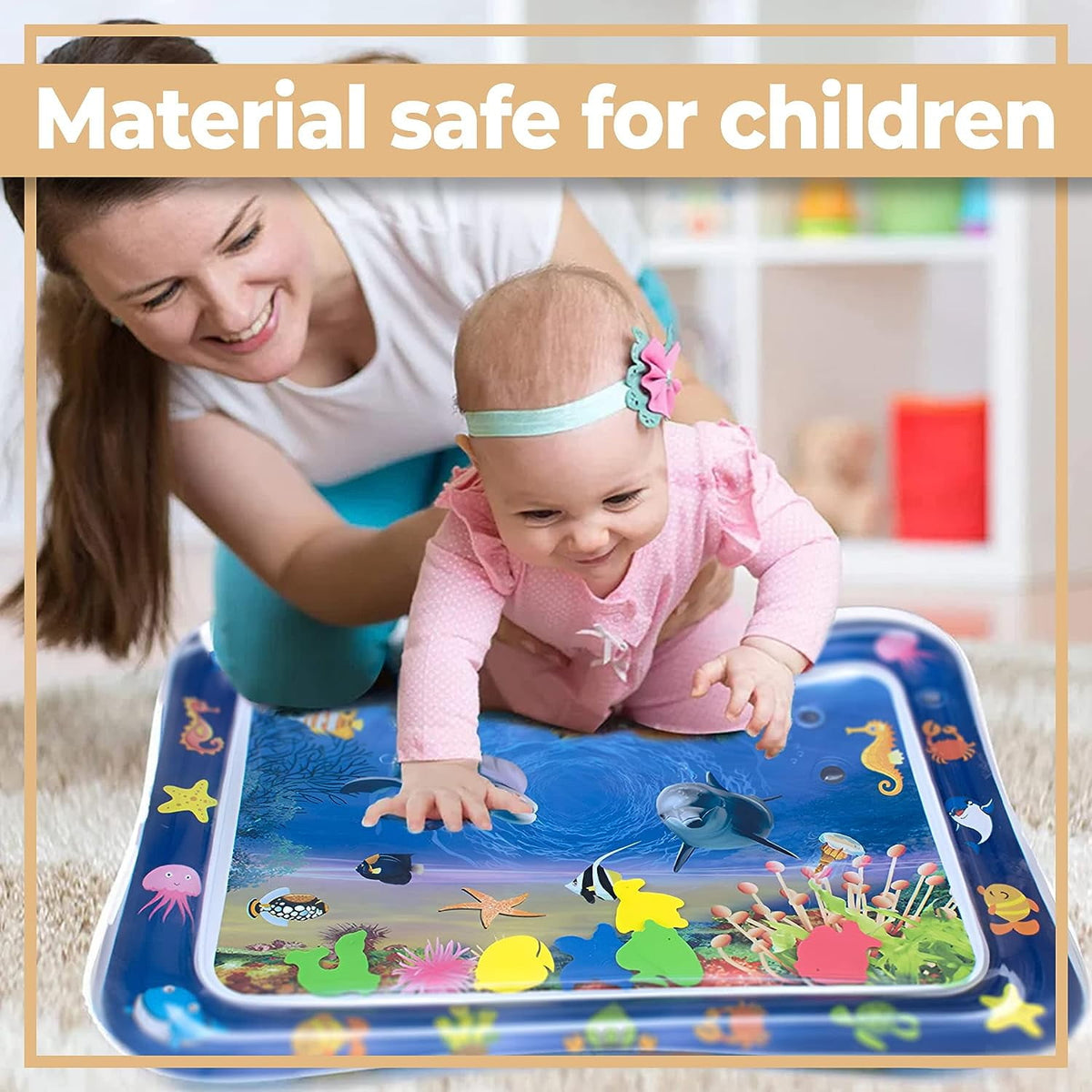 Tummy Time Baby Water Mat, Inflatable Infant Toys Baby Playmat Early Sensory Development BPA-Free