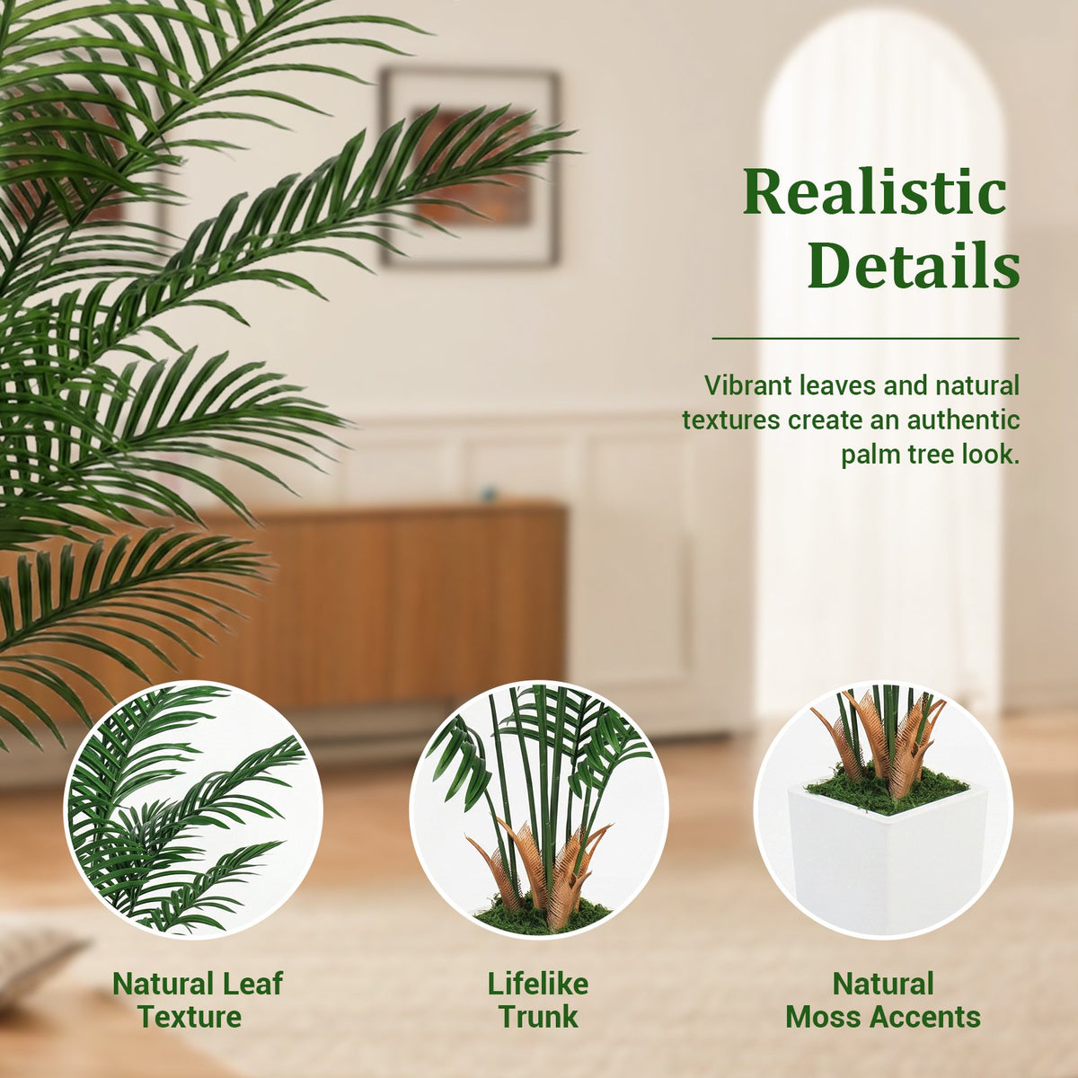 Cowin 5FT Artificial Palm Tree, Fake Tree with White Tall Planter, Faux Tropical Areca Floor Plant in Pot