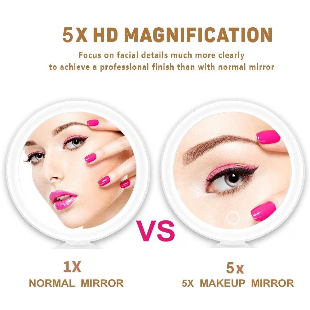 Cowin 5x Magnifying Lighted Makeup Mirror with 360° Rotation, Touch Sensor Control, Natural Daylight LED Light, Powerful Locking Suction Cup