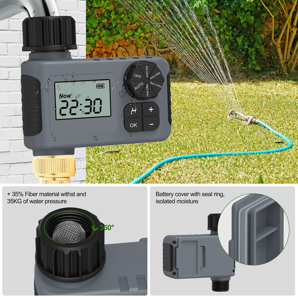 Cowin Sprinkler Timer, Outdoor Garden Hose Faucet Timers with Rain Delay/Manual/Automatic Watering System, Digital Irrigation Timer for Yard, 1 Outlet, Gray