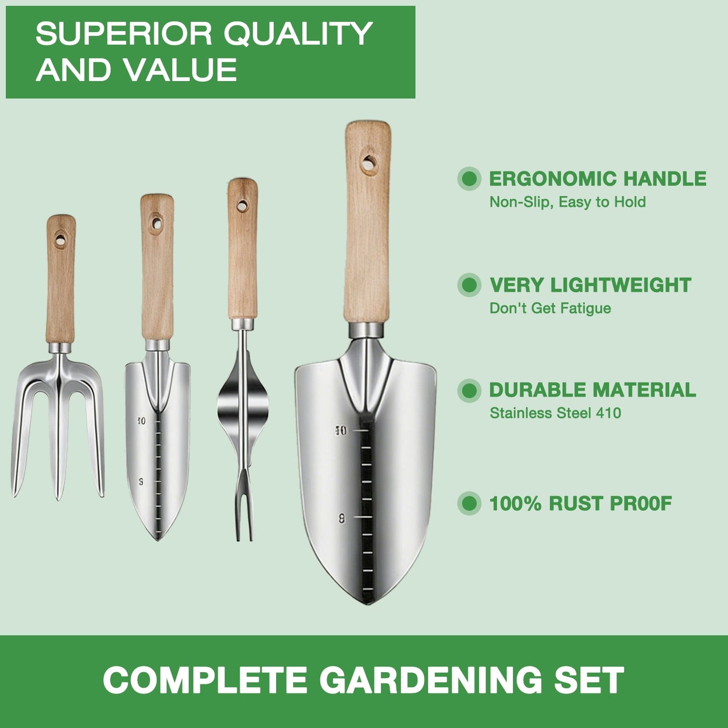 Garden Tools Set, 9 Pieces Heavy Duty Kit with Storage Bag - Rust-Proof Stainless Steel Gardening Tools, Non-Slip Ergonomic Handle, Ideal Gift for Women, Men & Gardeners