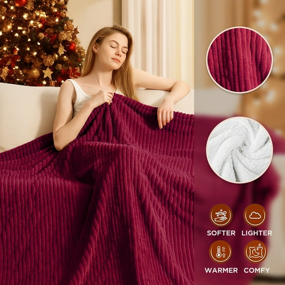 COWIN Electric Blanket Full Size, Brushed Flannel+Cotton Fleece, 10 Heating Levels and 1-8 Hour Automatic Shutdown, Machine Washable, Red, 72 "x 84"