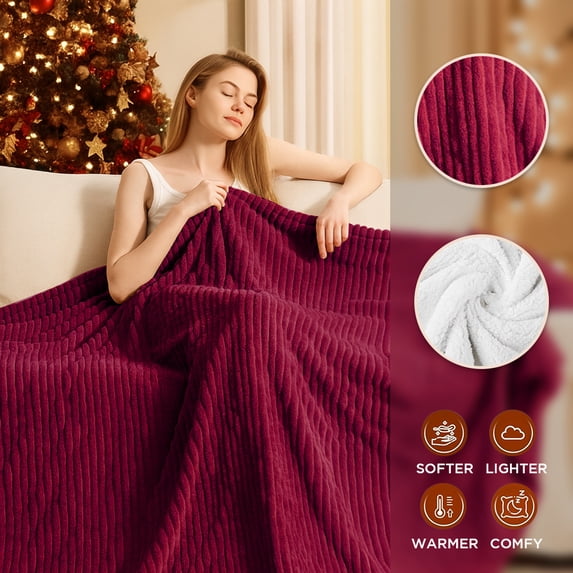 Cowin Electric Blanket Full Size, Brushed Flannel+Shu velveteen, 10 Heating Levels and 1-8 Hour Automatic Shutdown, Machine Washable, Red, 72 "x 84"