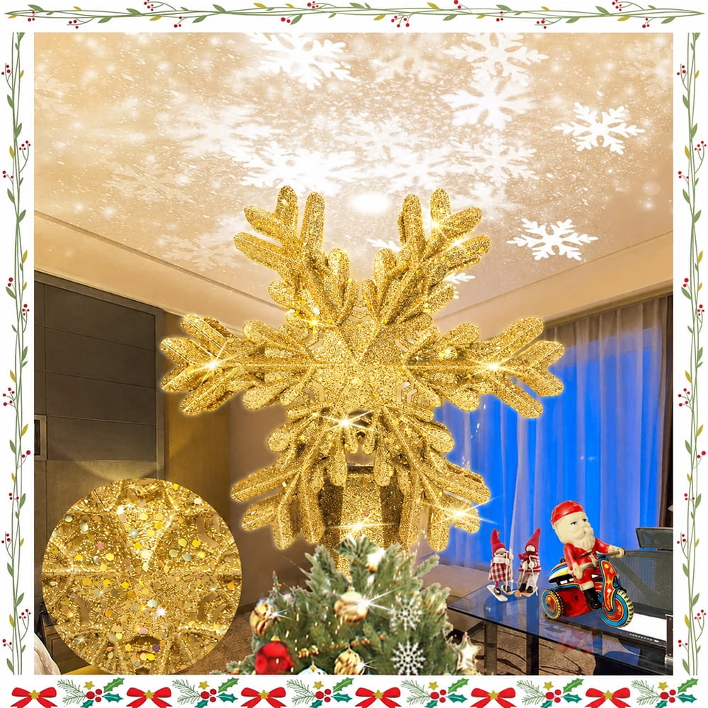 Cowin Christmas Tree Topper Lighted with Snowflake Projector, LED Rotating 3D Glitter Tree Topper for Christmas Tree, Christmas Decorations Lights