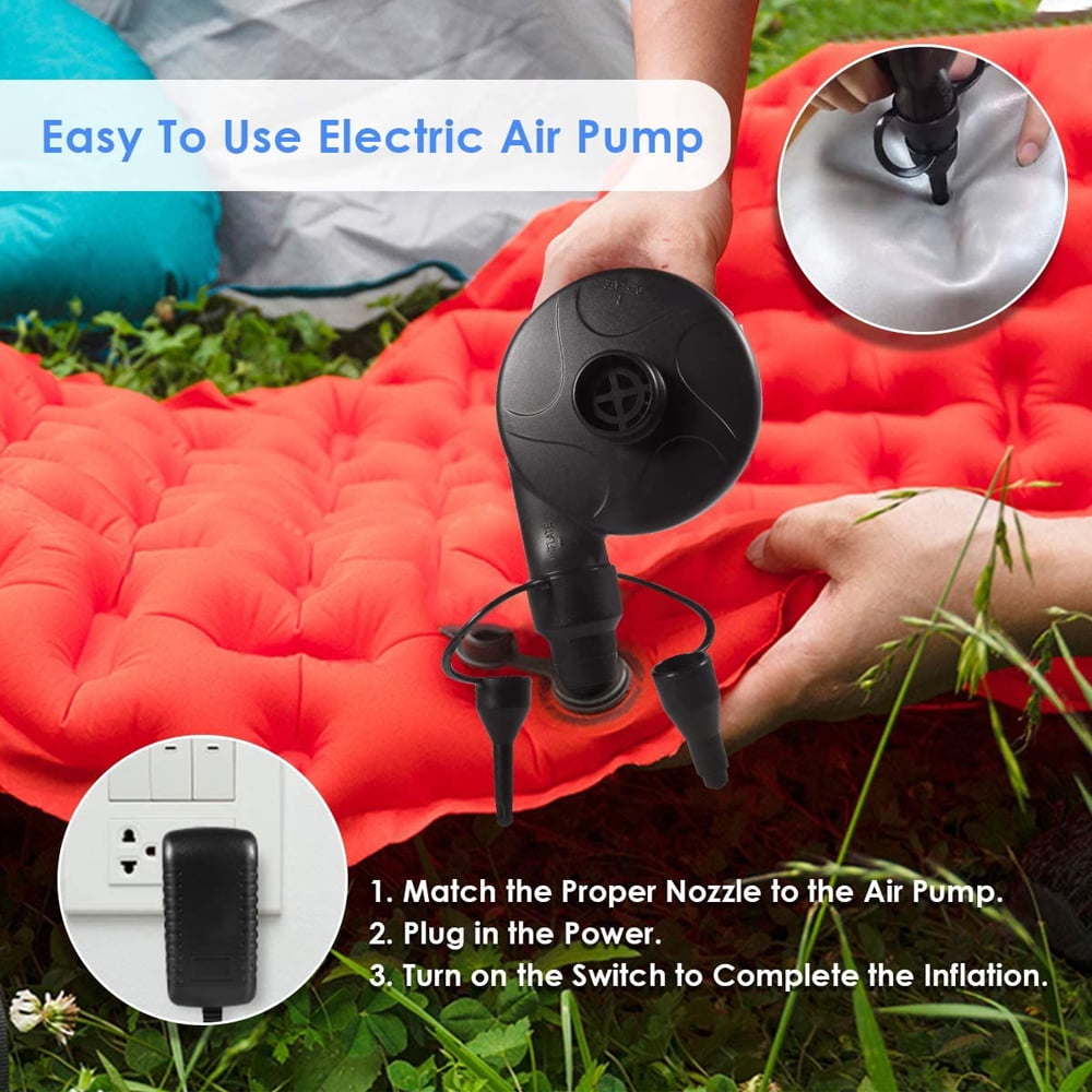 Cowin Electric Air Pump Portable Quick-Fill, 110V AC / 12V with 3 Nozzles Perfect Inflator/Deflator Pumps for Outdoor Camping, Inflatable Cushions, Air Mattress Beds, Boats, Swimming Ring, Black