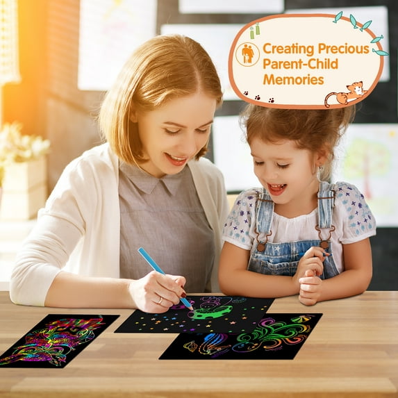 Scratch Paper Art for Kids, Rainbow Magic Scratch Art Craft Kit, 107 Piece