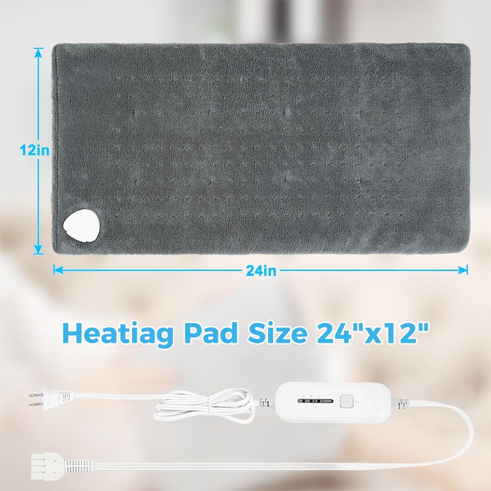 12" x 24" Heating Pad for Back Neck and Shoulder Pain Relief with 3 Heat Settings, Auto Shut Off, Machine Washable, Grey
