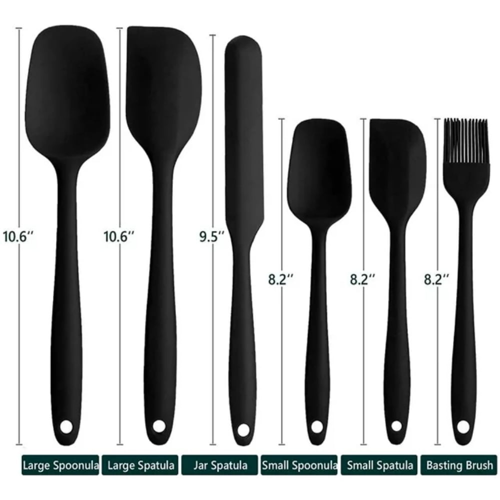 Silicone Spatula Set of 6, Heat Resistant Silicone Spatula Kitchen Utensils for Cooking , Nonstick Cookware Dishwasher, Black