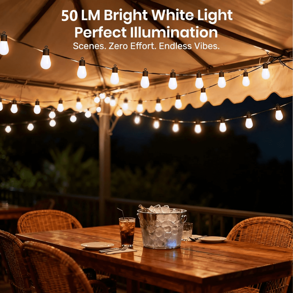 2 Pcs 48 Ft Christmas Smart Outdoor String Lights, RGB & Warm White Patio String Lights with 30 LED Bulbs, Works with APP Control, IP65 Waterproof for Decorations