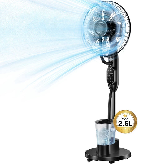 Pedestal Misting Fan, Mist Fan Mister Cooling Fan with 2.6L Large Water Tank, 9 Speeds Misting Standing Fan, Floor Fan with Remote for Home Bedroom Patio Outdoor
