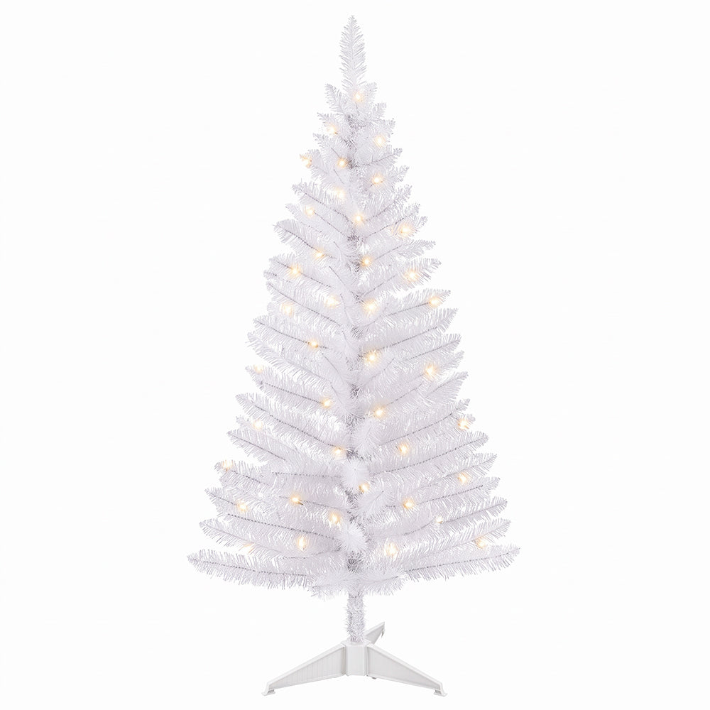 Cowin 4ft Artificial Christmas Tree,Pre-lit Tinsel Pine Spruce Tree, Small Xmas Tree for Home, Office and Party,White