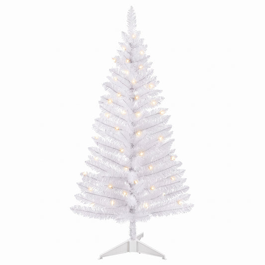 Cowin 4ft Artificial Christmas Tree,Pre-lit Tinsel Pine Spruce Tree, Small Xmas Tree for Home, Office and Party,White