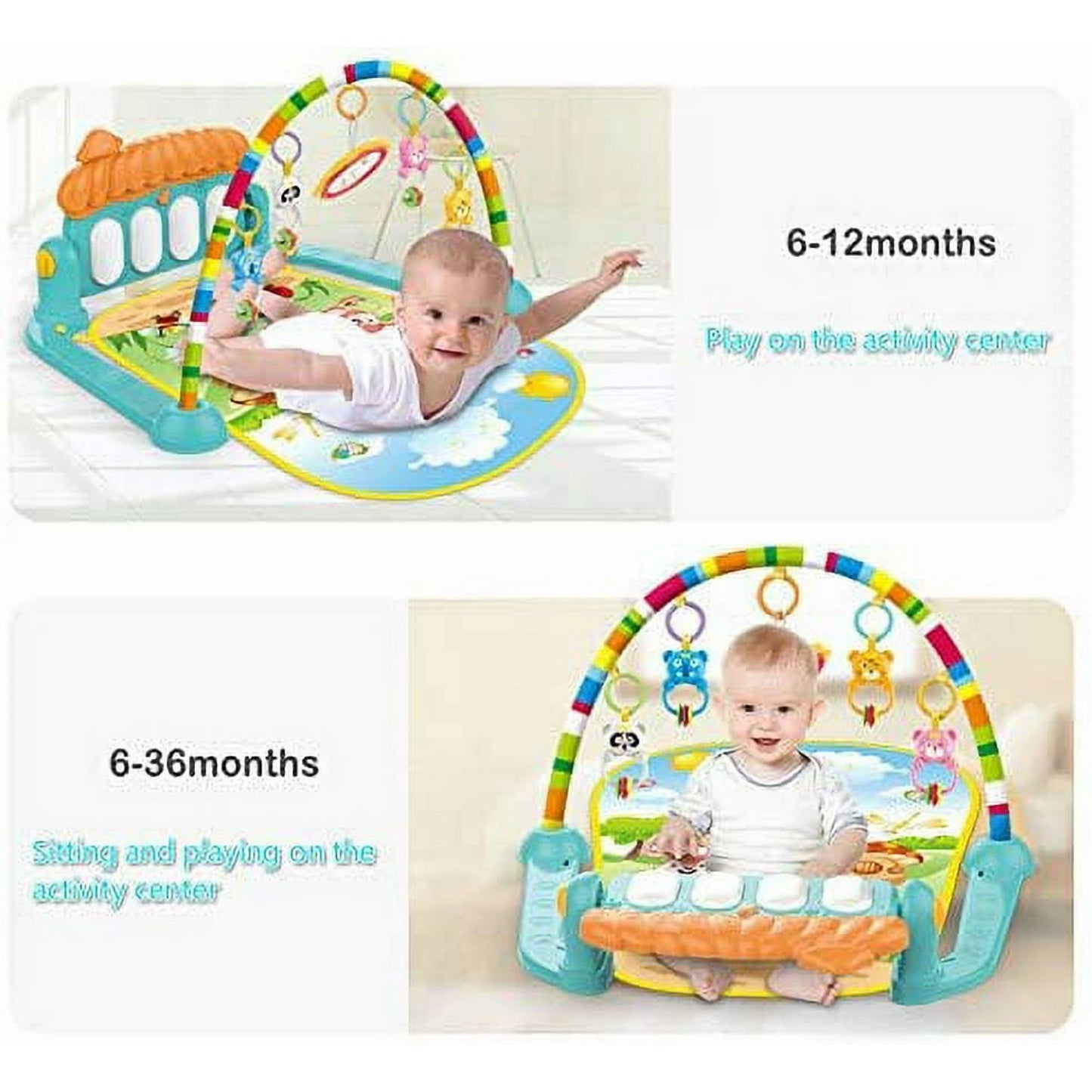 Baby Play Mat for Infant with Music and Mirror, Newborn Piano Activity Center Toys Gym Floor Playmat for Boys Girls