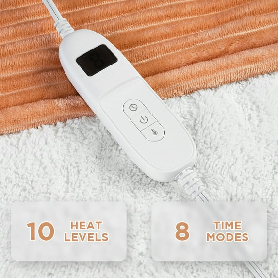 COWIN Electric Blanket Full Size, Brushed Flannel+Cotton Fleece, 10 Heating Levels and 1-8 Hour Automatic Shutdown, Machine Washable, Brown,72 "x 84"