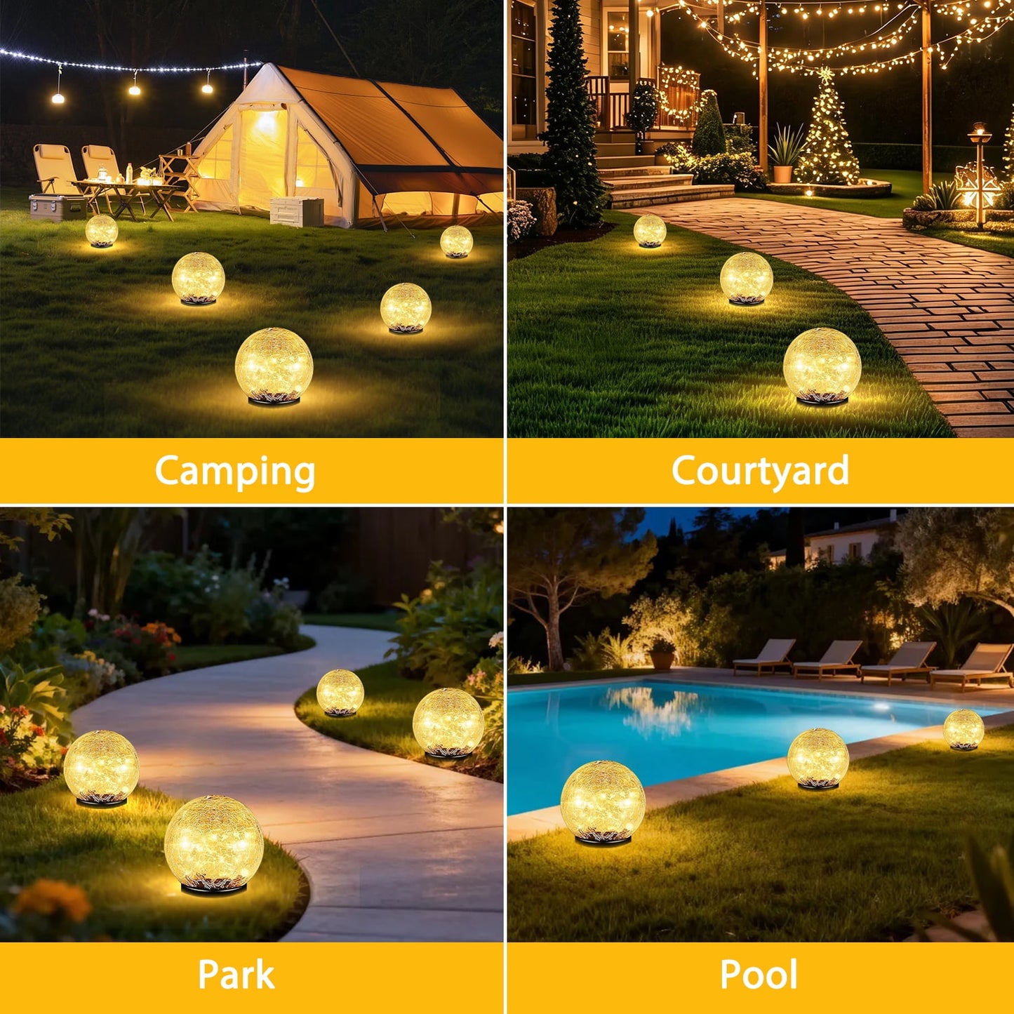COWIN 4 Pack 3.9'' Solar Globe Lights Outdoor Waterproof,30 LED Cracked Glass Globe Solar Power Ground Lights,Solar Orbs Outside-Outdoor Decorations Patio & Yard Lawn Backyard Decor(Warm White)