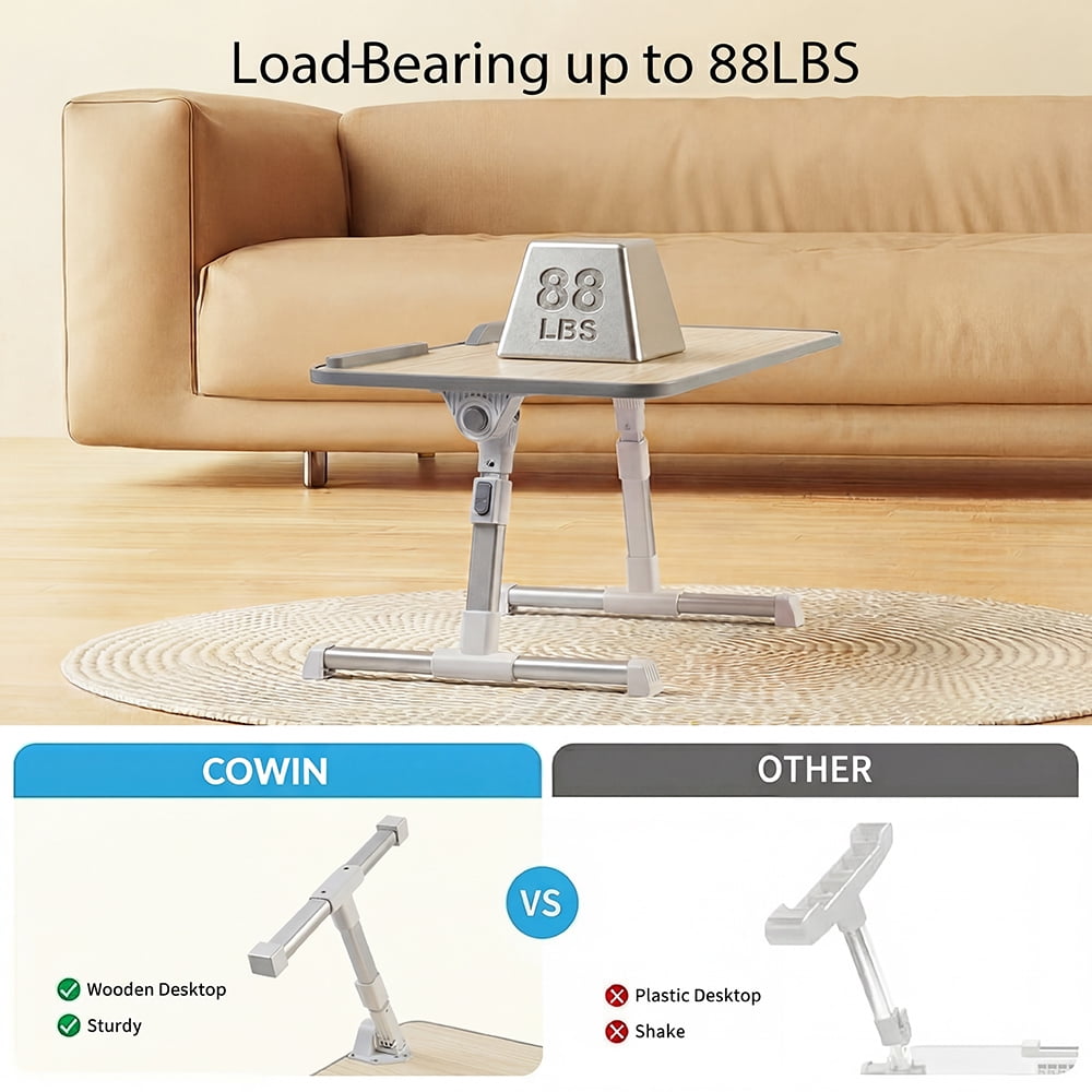 COWIN Laptop Desk Table, Adjustable Laptop Stand, Foldable Lap Desks ,Enlarged 23.62×13.4 in (Beige)