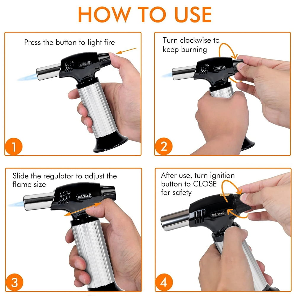 Culinary Butane Torch Lighters Kitchen Blow Torch for Cooking with Safety Lock & Adjustable Flame, Refillable Kitchen Torch & Cooking Torch for Creme Brule & Baking