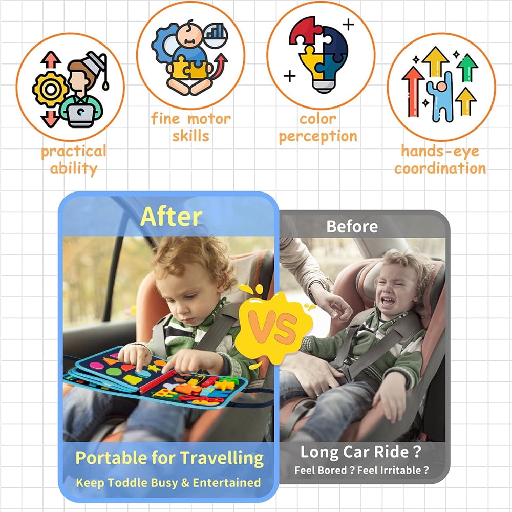 Cowin Busy Board Montessori Toys for Toddler Boy Birthday Gifts, Busy Book Learning Toys for Toddlers 1-4, Educational Learning Toy for Airplane Car Travel, Blue