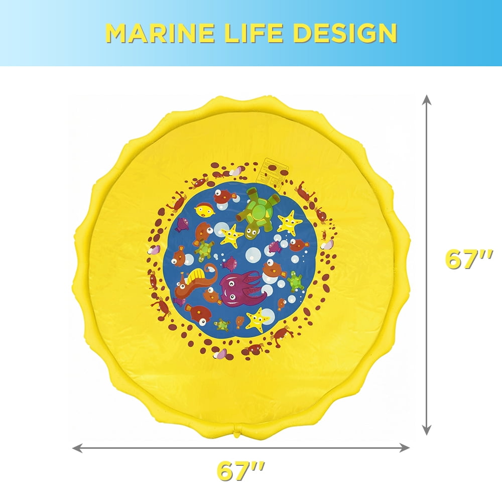 Splash Pad for Toddlers, Outdoor Sprinkler for Kids, 67" Summer Water Toys Inflatable Wading Baby Pool for Girls Boys Pets Dog, Yellow