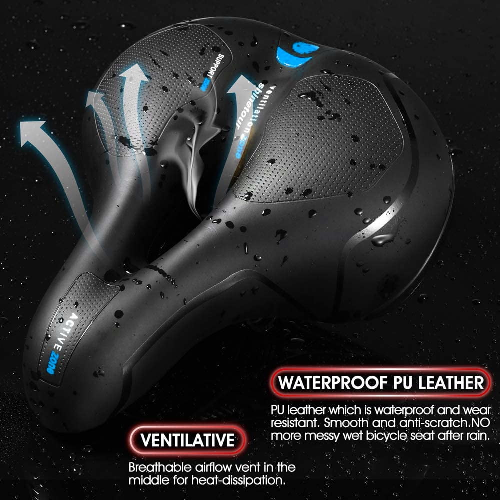 Comfortable Bike Seat Cushion -Bicycle Seat for Men Women with Dual Shock Absorbing Ball Memory Foam Waterproof Bicycle Saddle Universal Fit for Stationary/Exercise/Indoor/Mountain/Road Bikes