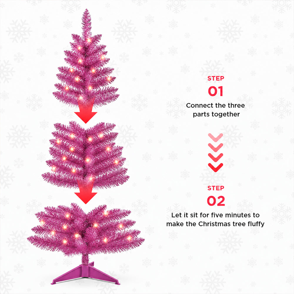 Cowin 4ft Artificial Christmas Tree,Pre-lit Tinsel Pine Spruce Tree, Small Xmas Tree for Home, Office and Party,Pink