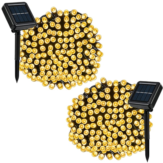 Cowin 2 Pack Solar String Lights Outdoor Waterproof, 75FT 200 LED Solar String Lights with 8 Lighting Modes, IP65 Waterproof Solar Lights Outdoor for Xmas Garden Party Tree Decor, Warm White