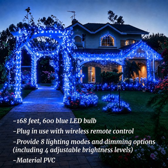 Cowin 168FT Christmas Lights Outdoor 8 Modes Indoor String Lights for Outside Blue