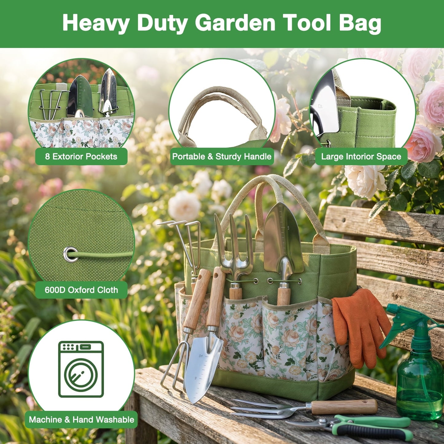 Garden Tools Set, 9 Pieces Heavy Duty Kit with Storage Bag - Rust-Proof Stainless Steel Gardening Tools, Non-Slip Ergonomic Handle, Ideal Gift for Women, Men & Gardeners
