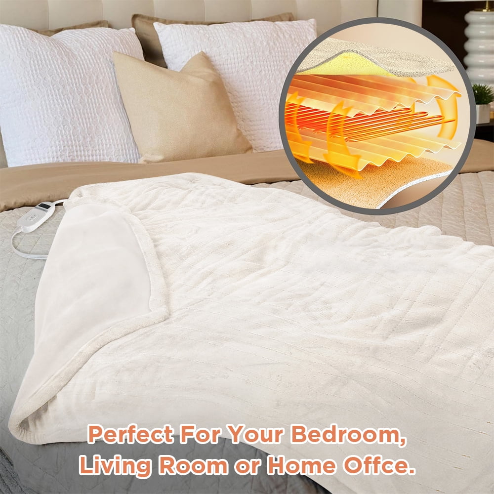 Electric Heated Blanket 100"×90" Flannel Blanket King Size with 10 Heating Levels 8 Hours Auto Off Fast Heating, Beige