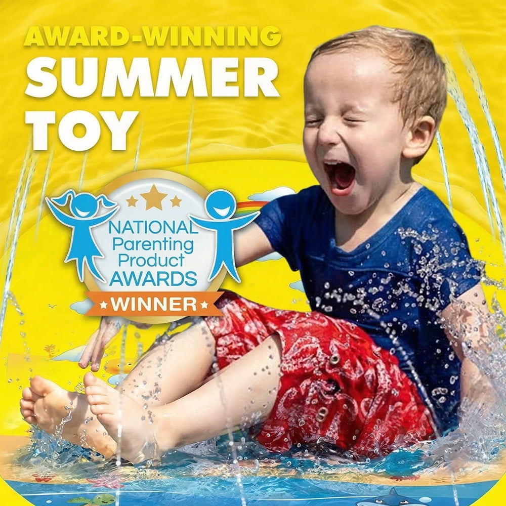 Splash Pad, Sprinkler for Kids and Wading Pool for Learning – Dog Sprinkler Pool, 67’’ Inflatable Water Summer Toys – Outdoor Play Mat for Babies & Toddlers，Yellow