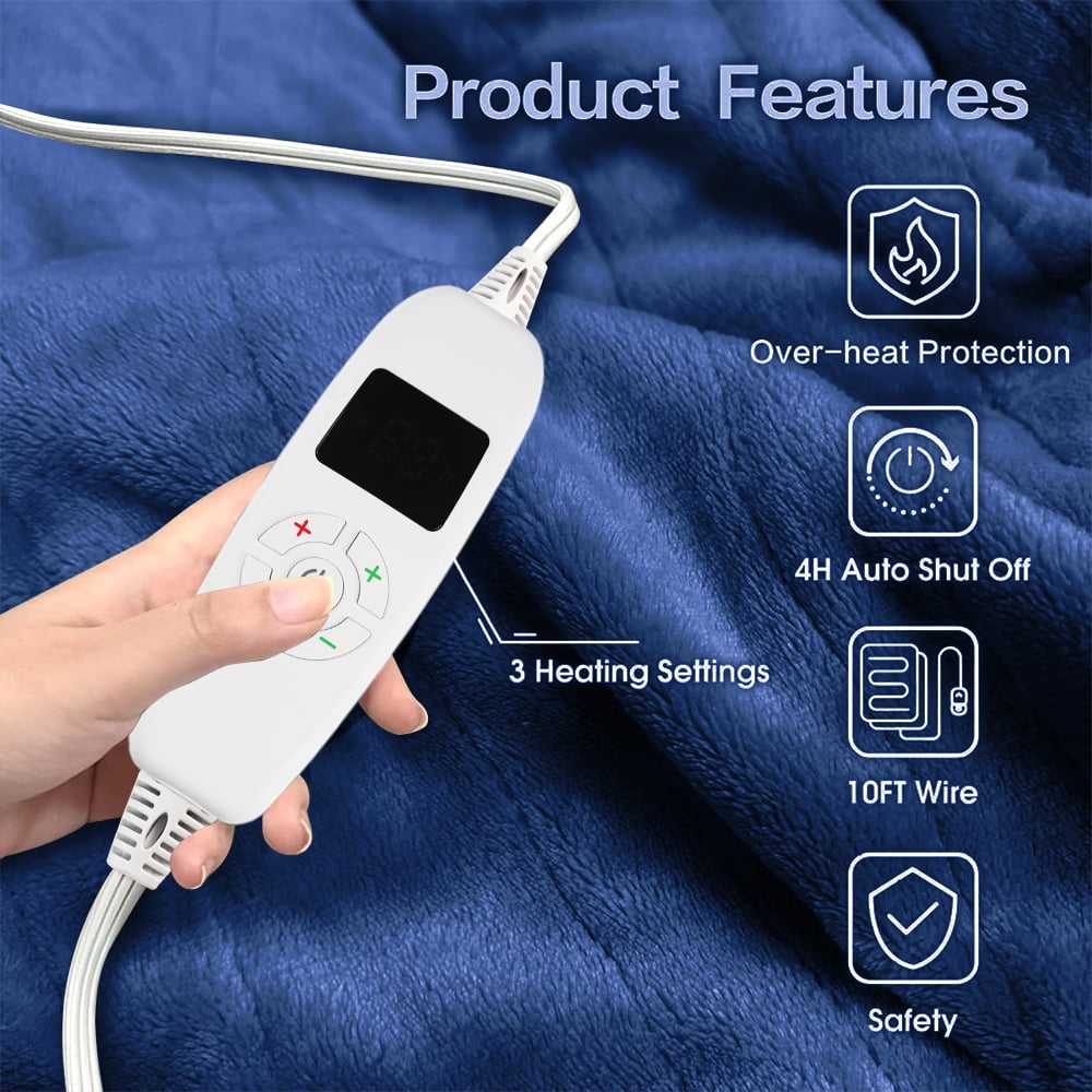 Uncahome Electric Heated Throw Blanket 50''x60'' with 10 Heating Levels, Automatically Shut Down after 8h with Overheat Protection Machine Washable