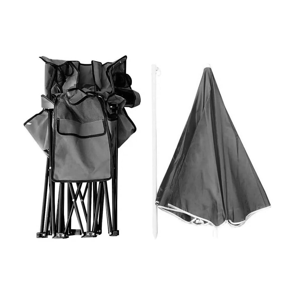 COWIN Outdoor Foldable Picnic Double Chair ,Camping Chairs with Umbrella Camping Double Portable Chairs Folding Beach Chair with Insulation Bag,Backpacking Gray