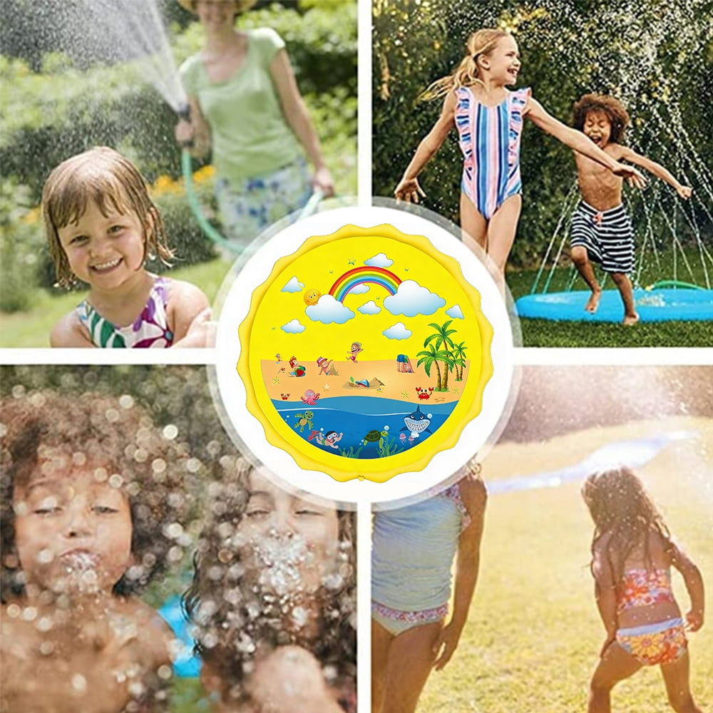 Splash Pad, Sprinkler for Kids and Wading Pool for Learning – Dog Sprinkler Pool, 67’’ Inflatable Water Summer Toys – Outdoor Play Mat for Babies & Toddlers，Yellow