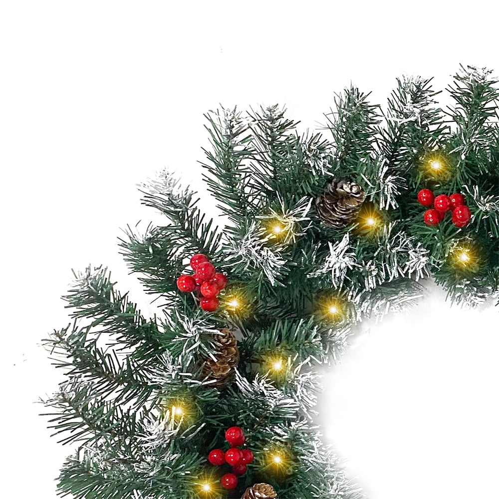 Cowin 2 Pcs 6ft Pre-Lit Christmas Garland, with 40 Waterproof LED Light and Pine Cones and Berries, Battery Operated Garland 200 Branches Christmas Decoration for Xmas Holiday & Party